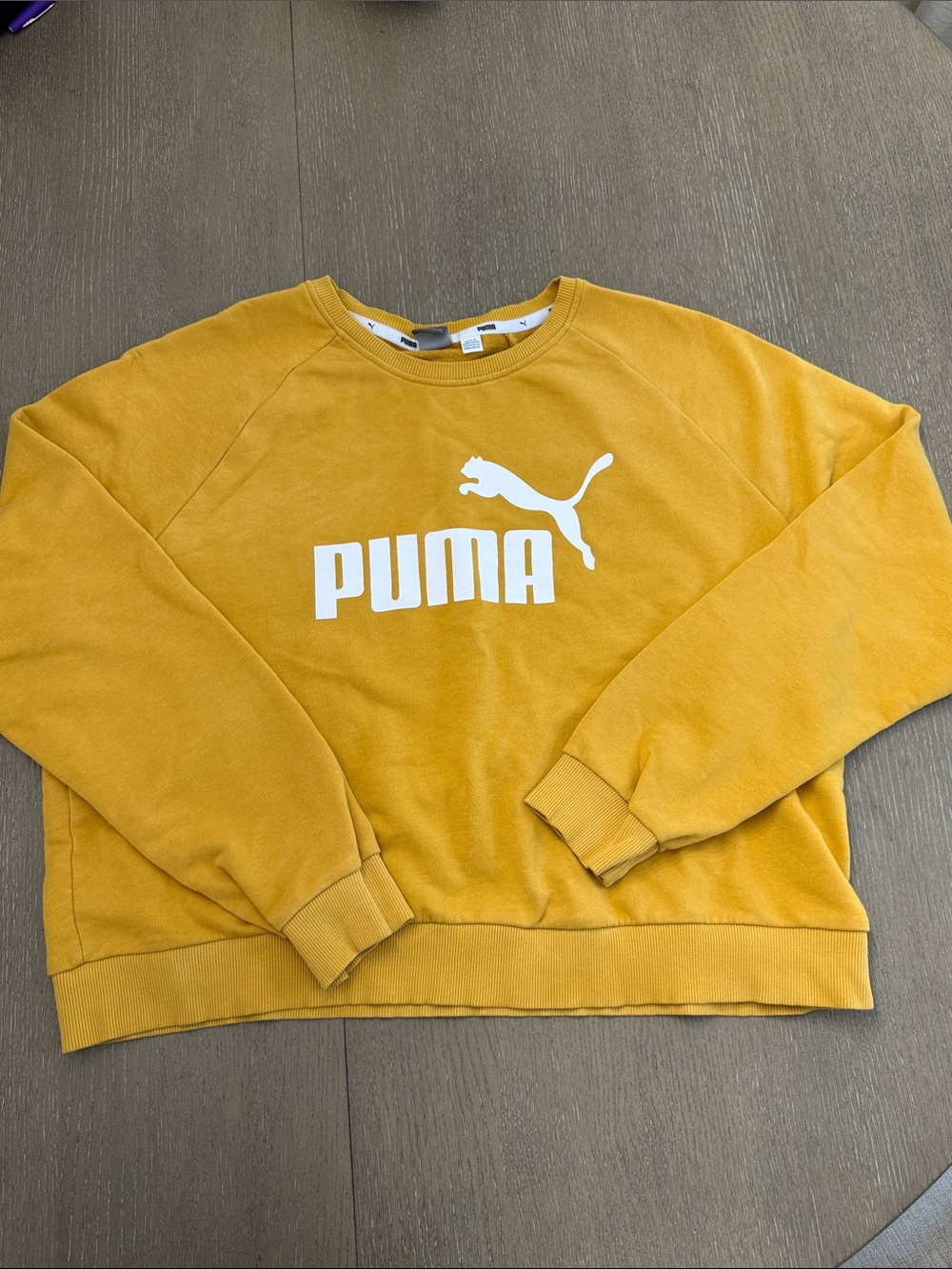 Puma Woman’s Cropped Mustard Crewneck Sweatshirt with White Logo